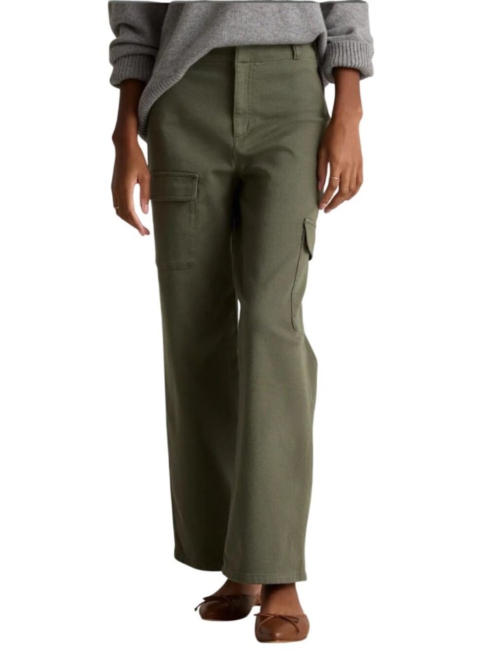 Quince Organic Stretch Cotton Twill Cargo Pants Loden Comfort Pockets Size 10